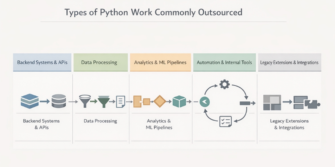 An image that represent types of Python work commonly outsourced